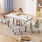 Kids Study Table and Chairs Set, Height Adjustable Toddler Table and Chair Set for Kids Ages 3-8, Graffiti Desktop (Grey)