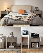 SICOTAS Large Nightstand with Drawer Storage - Grey Alder