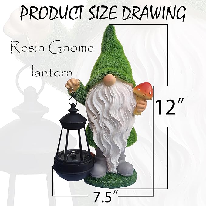 Solar Gnomes Garden Statues,Resin Gnome Figurine Holding Mushroom and Solar Lights Lantern,Outdoor Yard Art Decorations for Garden Patio Lawn