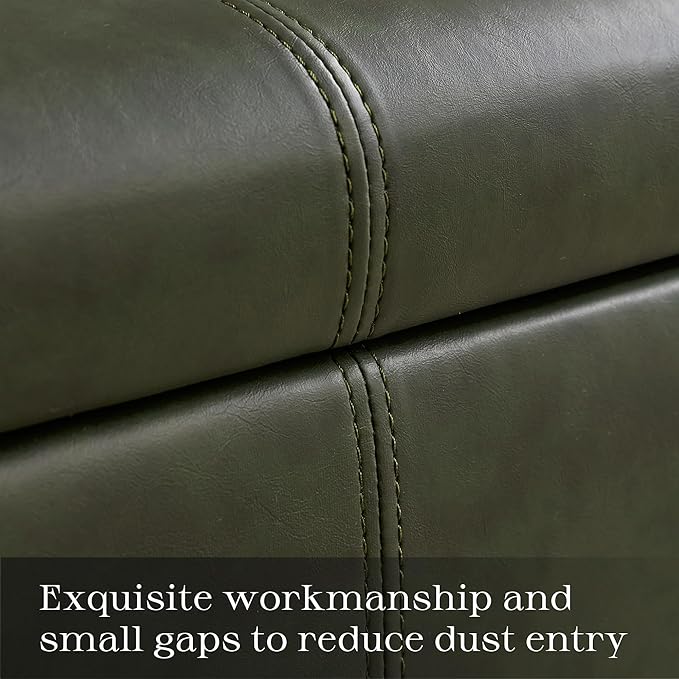 HUIMO Square Leather Storage Ottoman,Ottoman Coffee Table with Storage for Living Room (Vintagegreen)