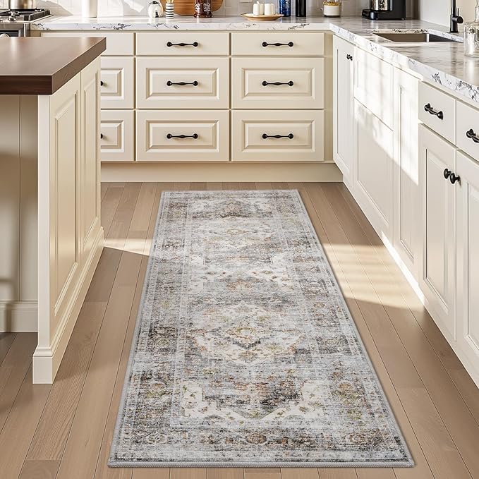 AMOAMI-2X3 Small Rug-Washable Rugs Entryway Mat Indoor-Soft Vintage Non Slip Rugs for Kitchen Laundry Room Bathroom Grey Decorative Accent Rug for in Front of Sink 24 Inch x36 Inch