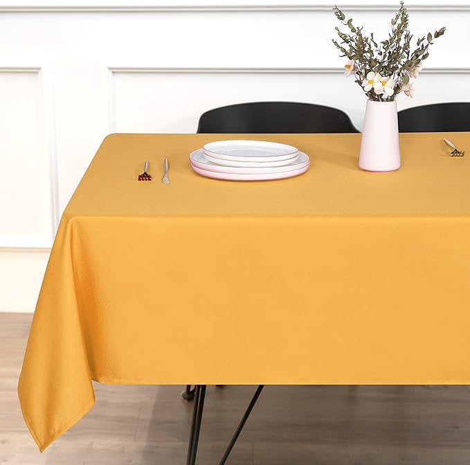 sancua Rectangle Tablecloth - 54 x 54 Inch - Stain and Wrinkle Resistant Washable Polyester Table Cloth, Decorative Fabric Table Cover for Dining Tables, Buffet Parties and Camping, Gold
