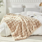 RYNGHIPY Faux Fur Blanket for Couch Fluffy Warm Throw Blanket for Sofa Bed Thick Furry Bubble Blanket (Camel, 51''x63'')