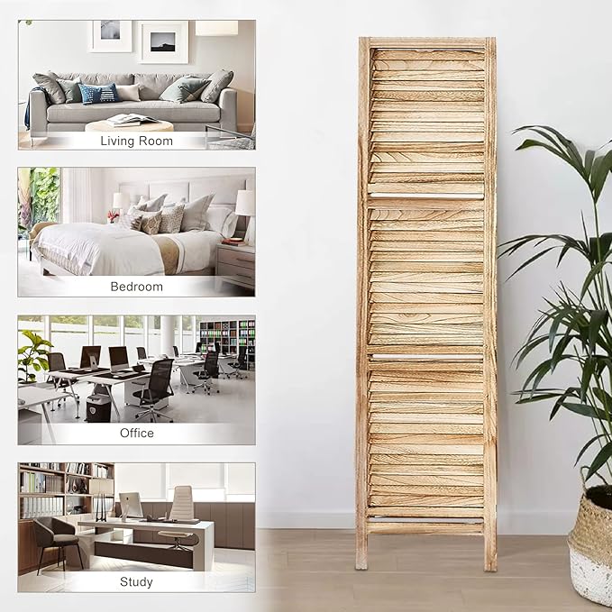 Room Divider with Shelves, Privacy Screen, Room Dividers and Folding Privacy Screens, 5 Panel Wood Temporary Wall Partition Separation Separator, Natural