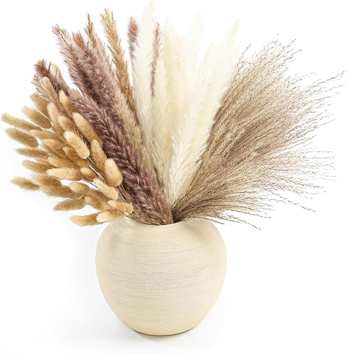 xin's convey 110pcs Dried Pampas Grass Decoration, Dried Flower Bouquet in Vase, Reed Grass Bouquet for Boho Floral Home, Wedding Party Centerpiece, Rustic Farmhouse Decoration.(Brown)