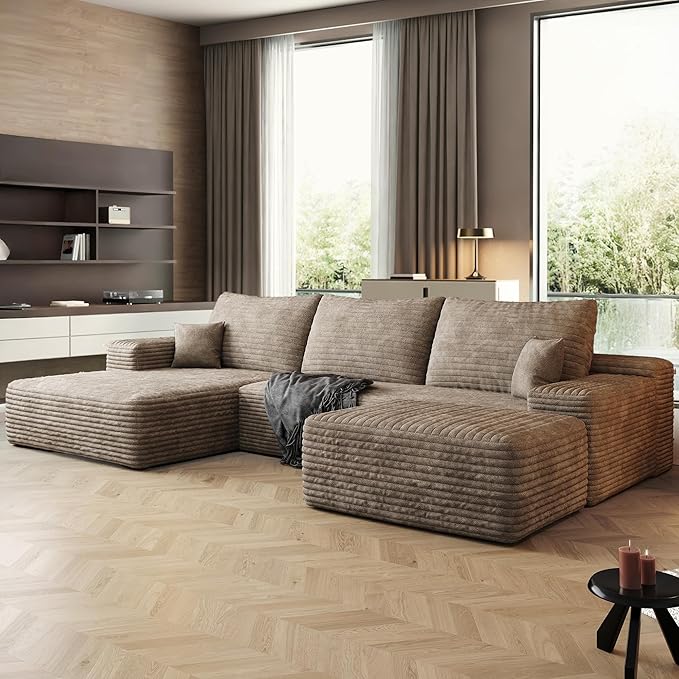 108" Sectional Couches for Living Room Modern Modular Sofa with L-Shape Couchs Upholstered Boneless Couch Deep Seat Sectional Couch with Chaise (Camel, Left Facing Chaise+2Seaters+1Ottoman)