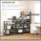 4NM No Assembly Foldable Bookshelf, 5-Shelf Collapsible Bookcase Storage for Small Spaces, 62.2" H, All Black