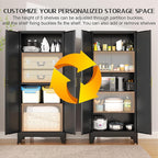 75.2" Tall Storage Cabinet, Pantry Storage Cabinets with 2 Door and 5 Adjustable Shelves, Black Kitchen Food Cabinet, Metal Utility Cabinets for Kitchen, Dinning Room, Laundry Room