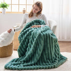 NEWCOSPLAY Faux Fur Twin Blanket Light Teal 3D Ribbed Plush Thick Warm Blanket for Couch Sofa Bed 850GSM (Light Teal Ribbed, Twin(60"x80"))