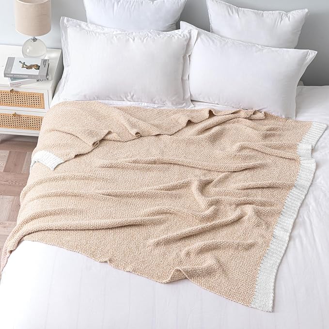 MIULEE Beige Super Soft Throw Blanket for Bed, Twin Size Cozy Fluffy Warm Blankets Knit Blankets for Couch, Sofa, Chair, Living Room, Camping, Picnic, 60 x 80 inch