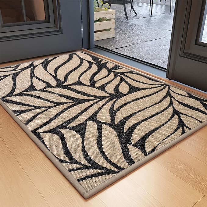 Front Door Mat Indoor Outdoor Entrance, 24''x35'' All-Season Waterproof Welcome Mat, Heavy Duty Non-Slip Rubber Backing, Patio Porch Doormat, Low Profile, Trap Dirt and Moisture, Brown