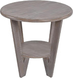 Rustic Farmhouse end Table with Storage Shelf, French Country Accent Side Table for Family, Dinning or Living Room, Small Spaces, Modern, Round, Vintage Grey Finish