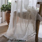 Sutuo Home White Crochet Boho Curtain 96 Inches Long, Sheer Lace Handmade Tassels Knitted Window Treatment Vintage Rustic Bohemian Farmhouse Drape for Bedroom Rod Pocket 1 Panel 59" W x 96" L