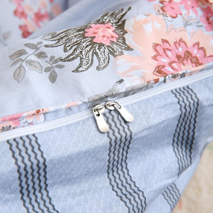 ABREEZE Floral Duvet Cover Queen Size Set Bird Flowers Bedding Set 100% Brushed Cotton Bedding Collection 1 Duvet Cover with 2 Pillowcases Grey