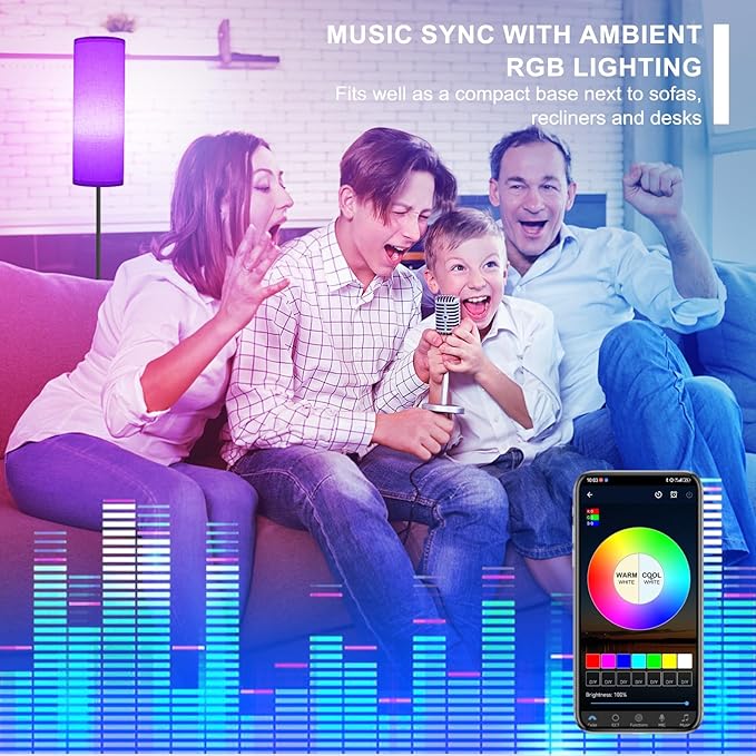 FRIDEKO HOME Floor Lamps for Living Room, Dimmable 3 Colors Temperature, Modern Corner Floor Lamp with Remote, Tall Standing Lamps for Kid Room Bedroom, Foot Switch, Beige Shade, 9W RGB LED Bulb