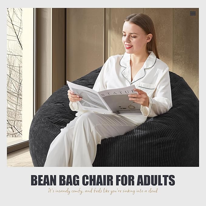 Hobestluk 3.5FT Bean Bag Chair Adult Bean Bag Chair Large Bean Bag Chair with Filler Included Teardrop Bean Bag with Removable Cover for Bedroom Living Room - (Large, Black)