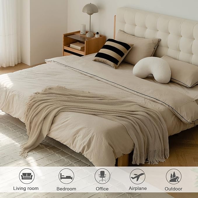 lifein Throw Blanket for Couch, Soft Boho Decor Bed Throw,Cozy Beige Knitted Chenille Small Farmhouse Lightweight Throw for Spring(Beige,50 * 60")