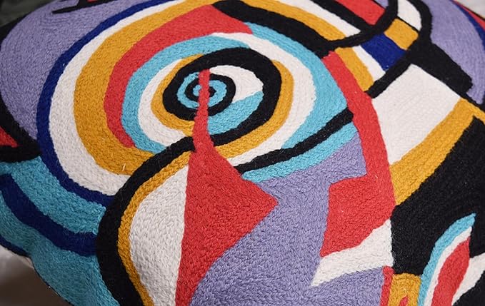 Kandinsky Improvisation Modern Decorative Pillow Cover Black Abstract Toss Pillows Farmhouse Chair Cushion Contemporary Pillow Mid-Century Chair Cushions Hand Embroidered Pillow Wool Size 18x18