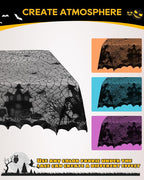 eZAKKA Halloween Table Cloth with 16 Pcs Bats Wall Decor, Spider Web Table Cloth Black Tablecloth Lace Fabric Table Cloths for Rectangle for Parties Gothic Spooky Home Decorations, 53x68 Inch