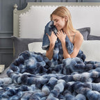 Cozy Bliss Faux Fur Throw Blanket for Couch, Fuzzy Soft Plush Thick Bubble Blanket for Sofa Bedroom Living Room, 108 * 90 Inches Tie Dye Blue
