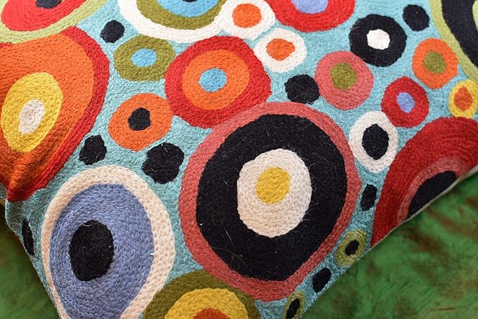 Lumbar Polka Dots Pillow Cover Turquoise Contemporary Decorative Pillowcase Blue Modern Outdoor Chair Cushion Couch Boho Cushions Hand Embroidered Cushions Wool Size - 14x20