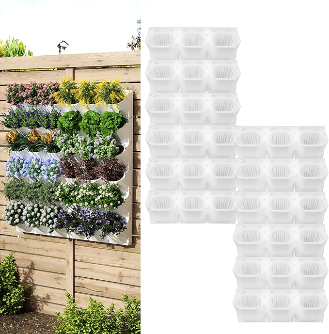 Self-Watering Vertical Wall Planter, 36 Pots Wall Mounted Garden for Indoor/Outdoor, Stackable Planter, Includes Panels, for Herbs, Flowers & Vegetables (White)