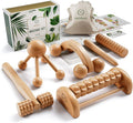 HELDSON® Wooden Therapy Massage Tools [6 Pieces] - Wood Rollers for Body Sculpting - Lymphatic Drainage Massager - Cellulite Tool - Maderoterapia Kit - Back Rolling Stick - Wellness Gifts Women, Men