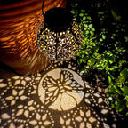 2 Pack Outdoor Solar Lantern Lights, Waterproof Tabletop LED Moroccan Lanterns, Hanging Metal Decorative Garden Lights for Patio, Lawn, Porch, Backyard