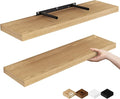 Fun Memories Floating Shelves for Wall, 24" Rustic Wood Deep Wall Mounted Shelves with Invisible Brackets for Decor & Storage, Floating Shelf for Living Room, Bathroom (Oak, Set of 2)