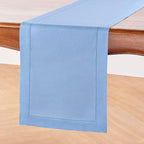 Solino Home Linen Cornflower Blue Table Runner 90 Inches Long - 100% Pure Linen Hemstitch 14 x 90 Inch Table Runner for Dining - Classic Hemstitch