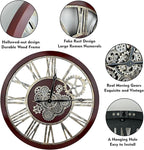 The B-Style Large Real Moving Gears Wall Clock 30 inch Rustic Retro Industrial Farmhouse Wood Clock Oversized Decorative Vintage Wall Clocks for Living Room (Black walunt Wood and Bronze)