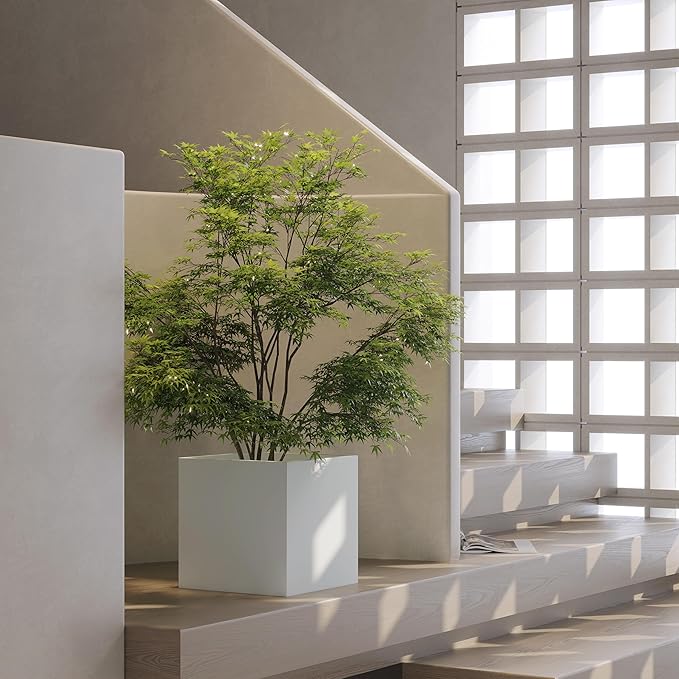 White Steel Planter Square Outdoor Planters Galvanized Steel Planter Box Indoor Metal Large Planters Cube Heavy Duty Flower Pot 32 Inch Modern Commercial Residential for Trees Patio Deck Yard Garden