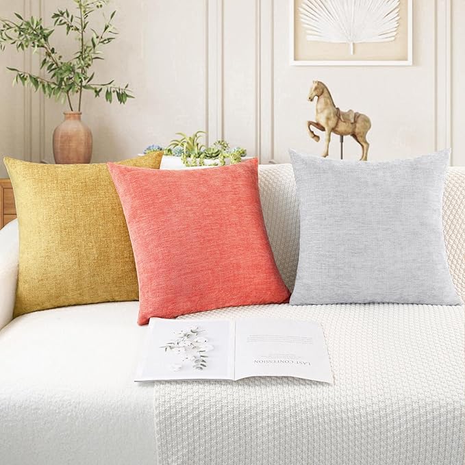 CaliTime Throw Pillow Covers Decorative 12 X 20 Inches Pack of 2 Cozy Chenille Cushion Cases for Couch Sofa Bed Living Room Home Living Coral