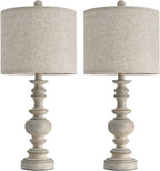 BOBOMOMO 24" Farmhouse Retro Table Lamp Set of 2, Traditional Resin Lamps for Living Room Bedroom, Vintage Bedroom Lamps with Linen Shades, Rustic Table Lamps for Living Room, Nursery, Office