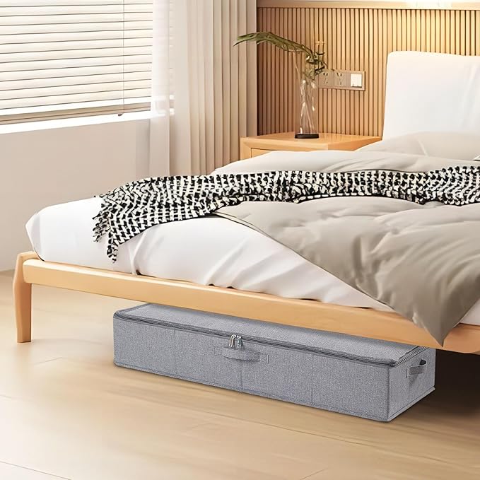 Under the Bed Storage Bins, 31.5 x 15.7 x 5.9 Inch Closet Organizers with Reinforced Handles for Blanket, Sheets, Pillows, Towels, Shoes, Grey, 3 Pack