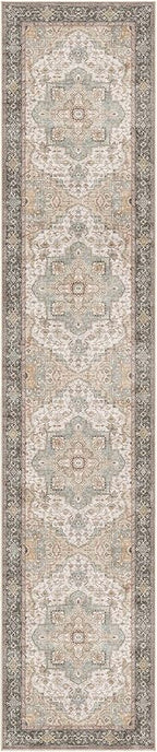 Washable 2.6x12 Runner Rug - Area Rugs Neutral Vintage Distressed Floral Farmhouse Boho Large Soft Floor Rug Indoor Carpet for Hallway Entryway Kitchen Home - Forest Green Orange