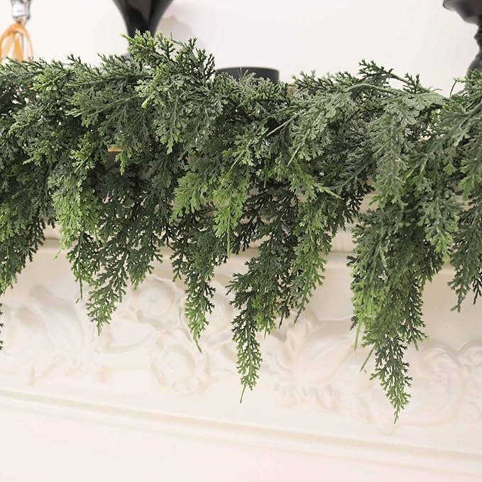 9FT Christmas Cedar Garland Artificial Real Touch Thickness Realistic Greenery Pine Garland for Mantle Fireplace Outdoor Indoor Christmas Decorations
