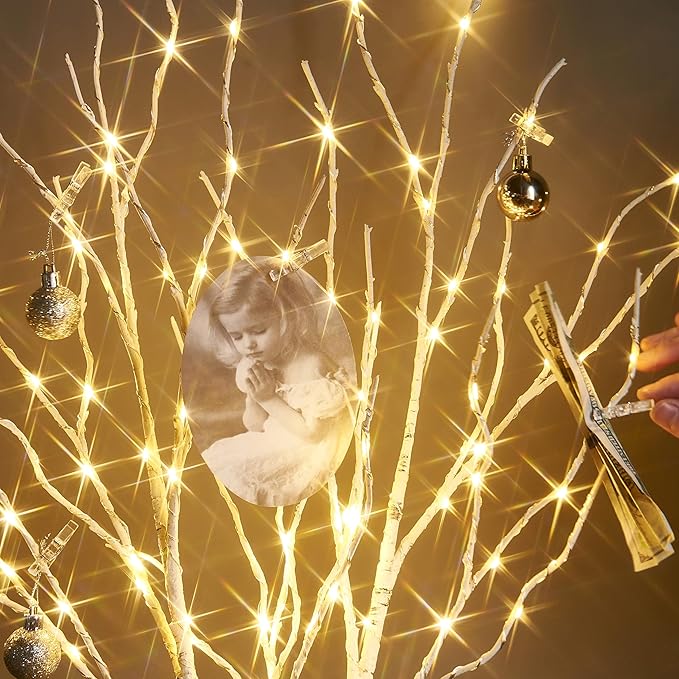 Fudios Lighted Branches Plug in 32IN 200 LED Mantle Winter Decor, White Twig Branch Lights for Christmas Holiday Party Indoor Outdoor