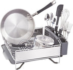 KitchenAid Compact Space Saving, Dish Rack with Removable Flatware Caddy and Angled Self Draining Drainboard, Satin Gray, 15-Inch-by-13.25-Inch