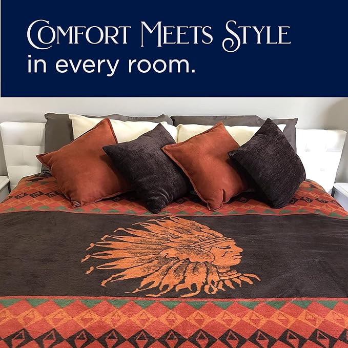 Beacon Blankets Southwestern Chief Henry Native American Design Throw - 90" x 90" Blanket Only - Premium Plush Blanket Can be Used for Queen or King Size Bed