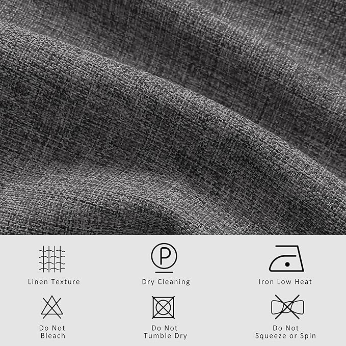Macochico 100% Blackout Pinch Pleated Linen Curtains Thermal Window Treatments Sound Reducing Curtains for Bedroom Living Room Natural Grey Farmhouse Burlap Drapes with Tieback 52”Wx63”L 1 Panel