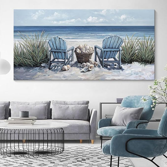 HGUAOA Coastal Wall Art - Large Landscape Wall Pictures for Living Room, Bedroom Pictures, Ocean Beach Artwork, Blue Wall Art, Above Bed Decor, Coastal Landscape Wall Decor, Beach Pinting