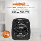 Comfort Zone Indoor Space Heater with Adjustable Thermostat, Fan Forced, Electric, Overheat Protection, Safety Tip-Over Switch, Energy Efficient, Ideal for Home, Bedroom, & Office, 1,500W, CZ45EBK