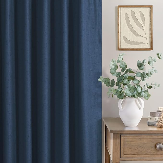 Navy Blue Blackout Curtains 108 Inches Long 2 Panel Large Window Back Tab Pleated Heavy Thick Linen Insulated Thermal Curtains Summer Heat Blocking Light Weight Black Out Drapes for Sliding Glass Door
