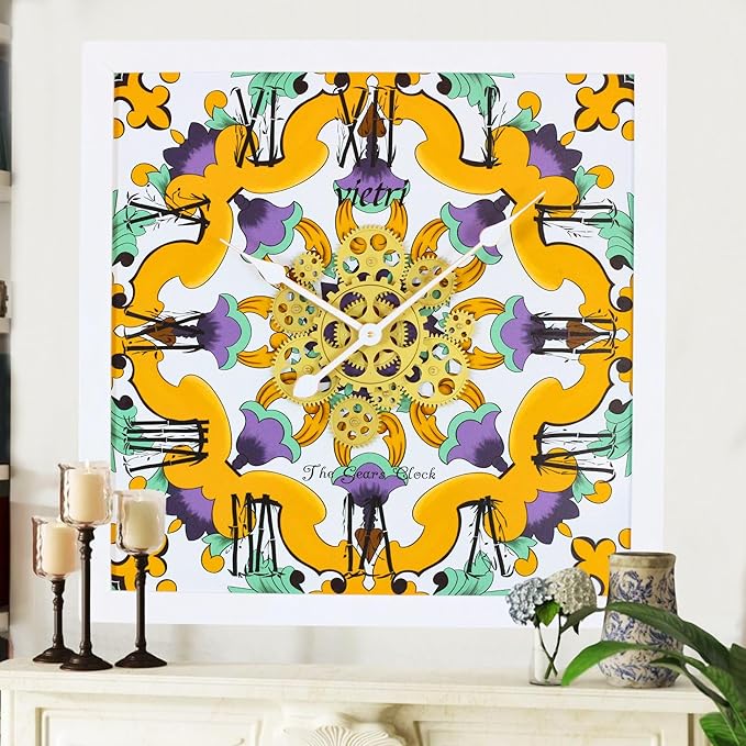 The Gears Clock Wall Clock Italy Collection with Moving Gears (Vietri, 24 inches (60 cm))