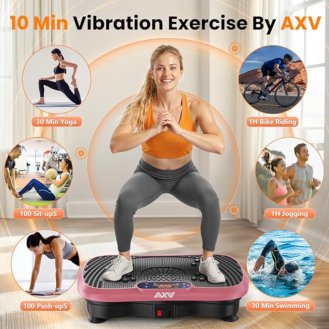 AXV Vibration Plate Fitness Platform Exercise Machine Vibrating Lymphatic Drainage Shaking Full Body Shaker Workout Vibrate Stand Shake Board Sport Gym for Weight Loss Fat Burner for Women Men