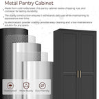 71" Tall Metal Pantry Cabinet, Black Kitchen Pantry Storage Cabinet with 4 Adjustable Shelves and Gold Handles, Cupboard for Kitchen, Dining Room, Living Room, Bathroom