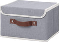 ANMINY Storage Bin with Lid Storage Boxes with PU Leather Handles PP Plastic Board Decorative Foldable Lidded Cotton Linen Fabric Home Cubes Baskets Closet Organizer Container - Gray, Small Size