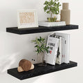 Fun Memories Black Floating Shelves 32 Inch Long, 9 Inch Deep Floating Bookshelf Wall Mounted, Farmhouse Wood Shelves White for Bathroom, Living Room, Bedroom, Home Decor Deep Shelf for Wall Set of 2
