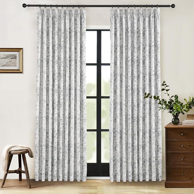 Pinch Pleated Vintage Floral Curtains - Room Darkening Drapes for Bedroom Living Room.2 Panels,52 Inches Wide 106 Inches Long